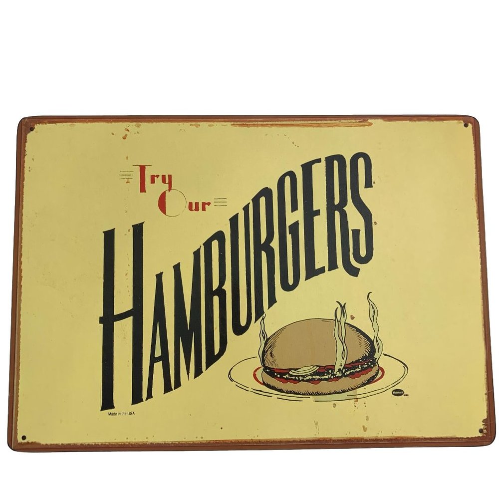 Marty Mummert Try Our Hamburgers Cork Backed Diner Kitchen Sign 16" X 11" Retro